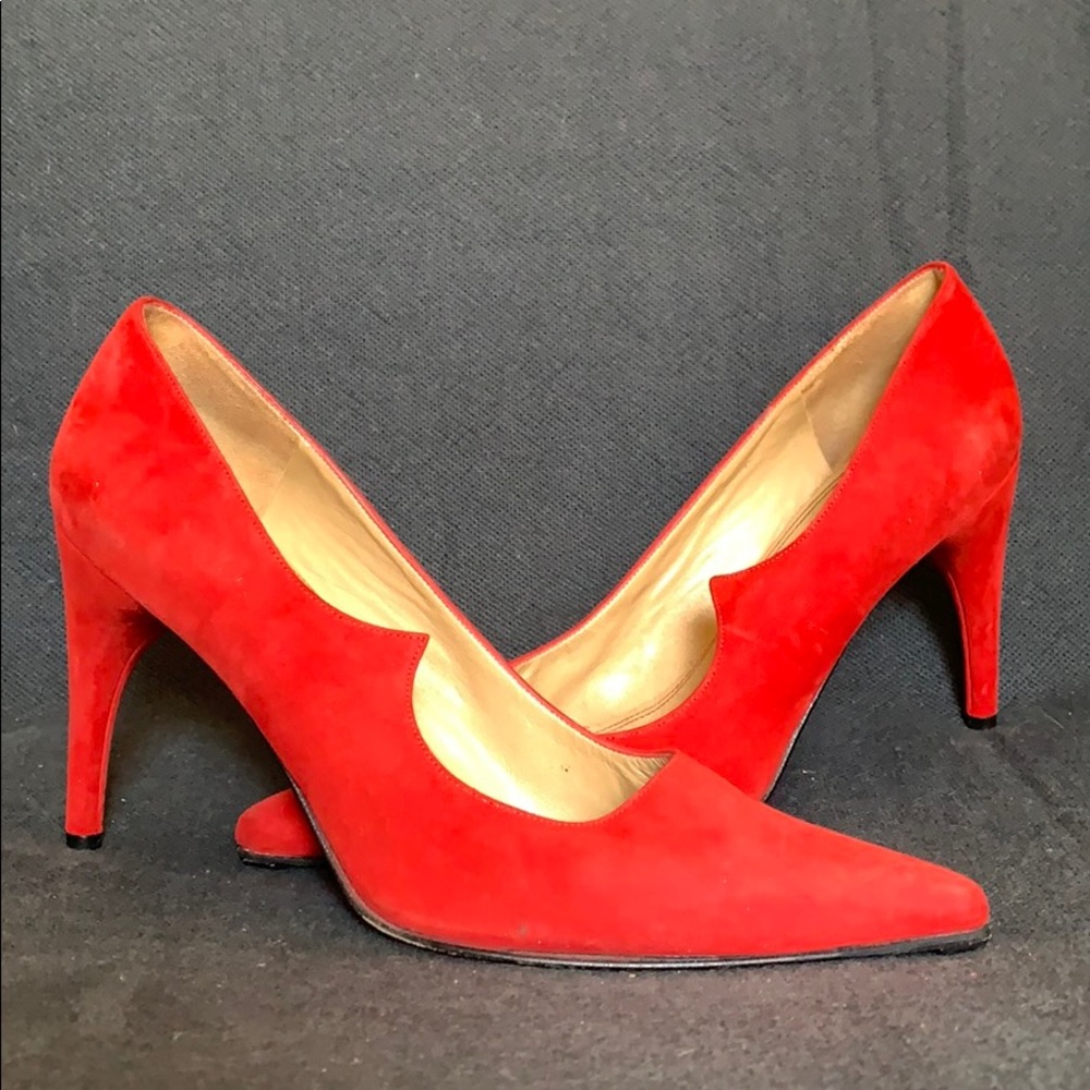 Charles Jourdan Red Suede Swoop Pumps